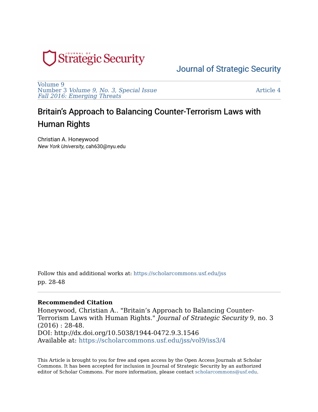 Britainâ•Žs Approach to Balancing Counter-Terrorism Laws With