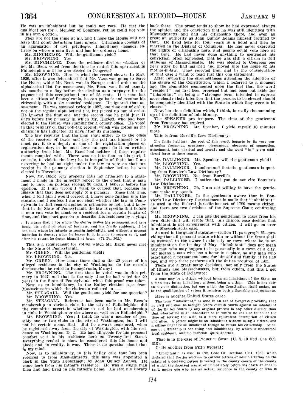 CONGRESSIONAL ]RE COD--1OUSE JANUARY 8 Ie Was an Inhabitant but He Could Not Vote