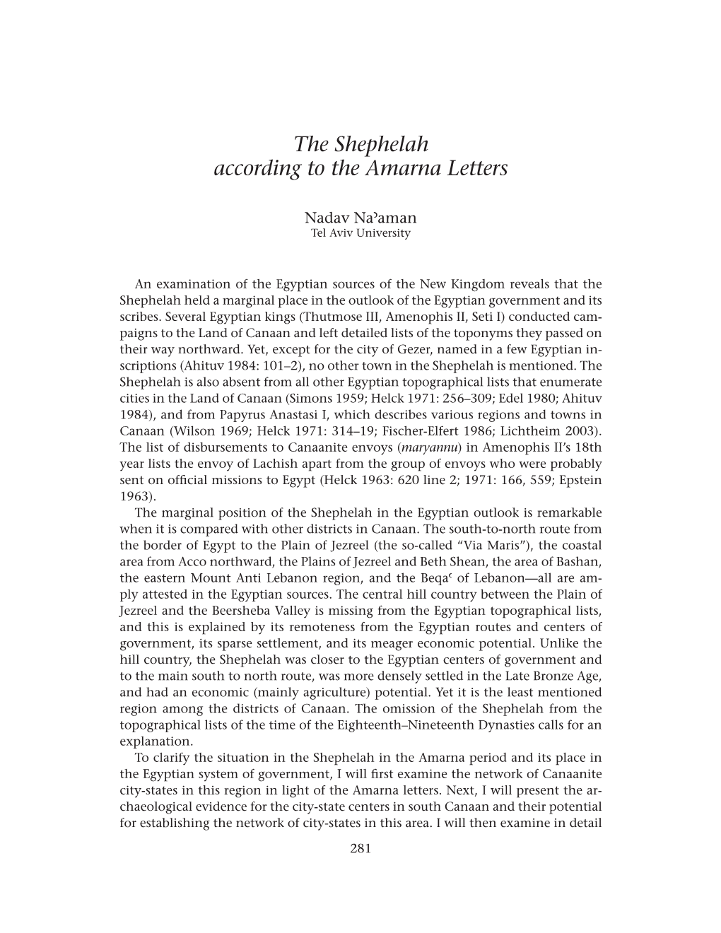 The Shephelah According to the Amarna Letters