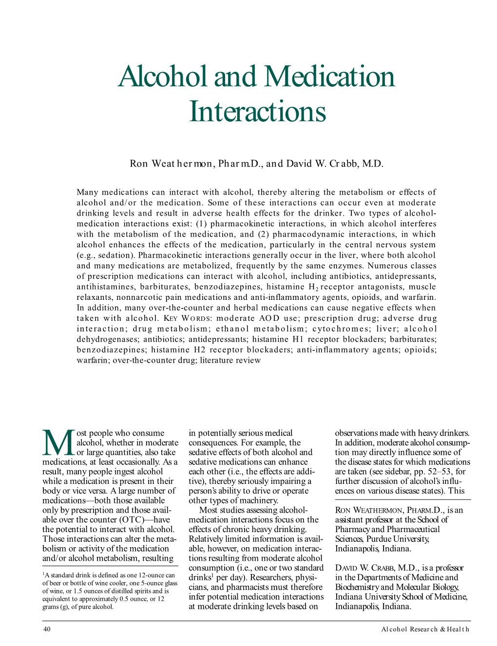 Alcohol and Medication Interactions