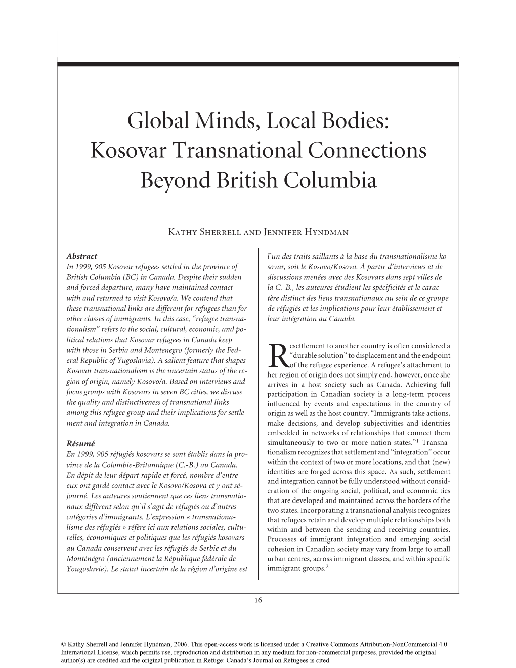 Kosovar Transnational Connections Beyond British Columbia