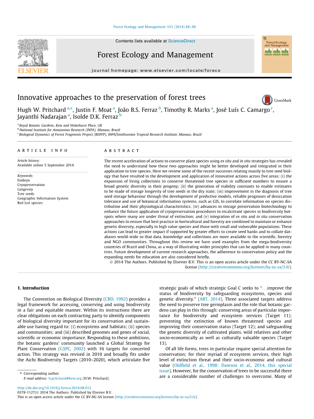 Innovative Approaches to the Preservation of Forest Trees ⇑ Hugh W