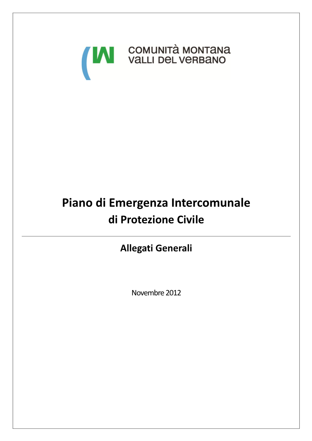 Piano Di Emergenza Intercomunale Di Protezione Civile