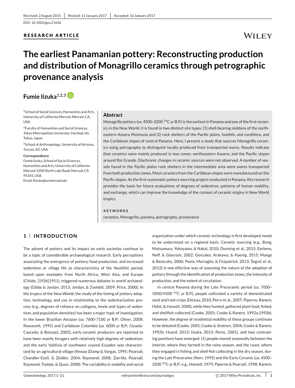 The Earliest Panamanian Pottery: Reconstructing Production and Distribution of Monagrillo Ceramics Through Petrographic Provenance Analysis