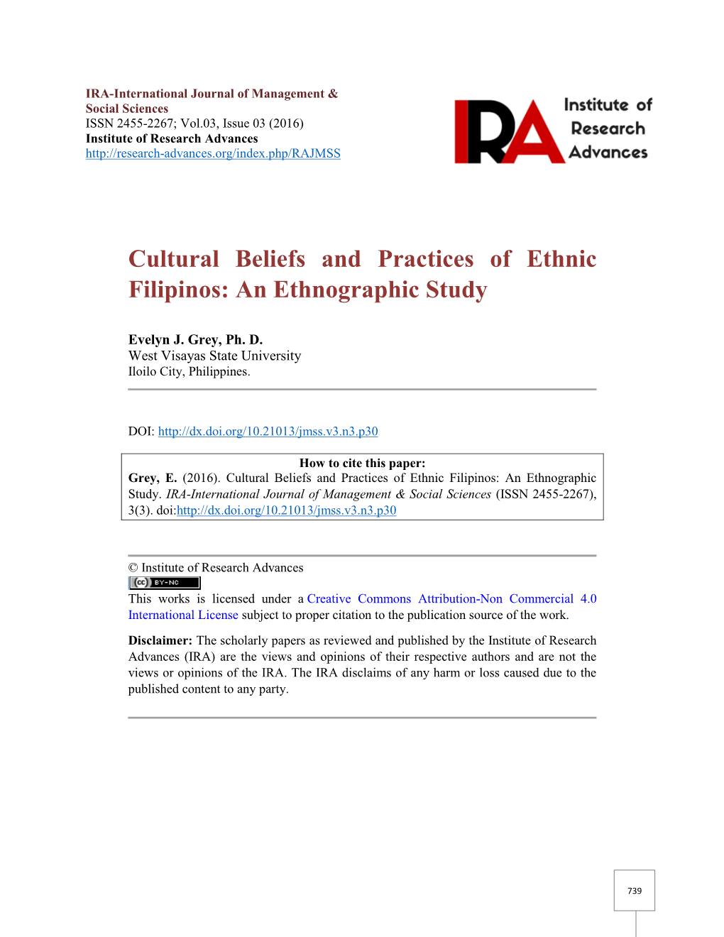 Cultural Beliefs and Practices of Ethnic Filipinos: an Ethnographic Study