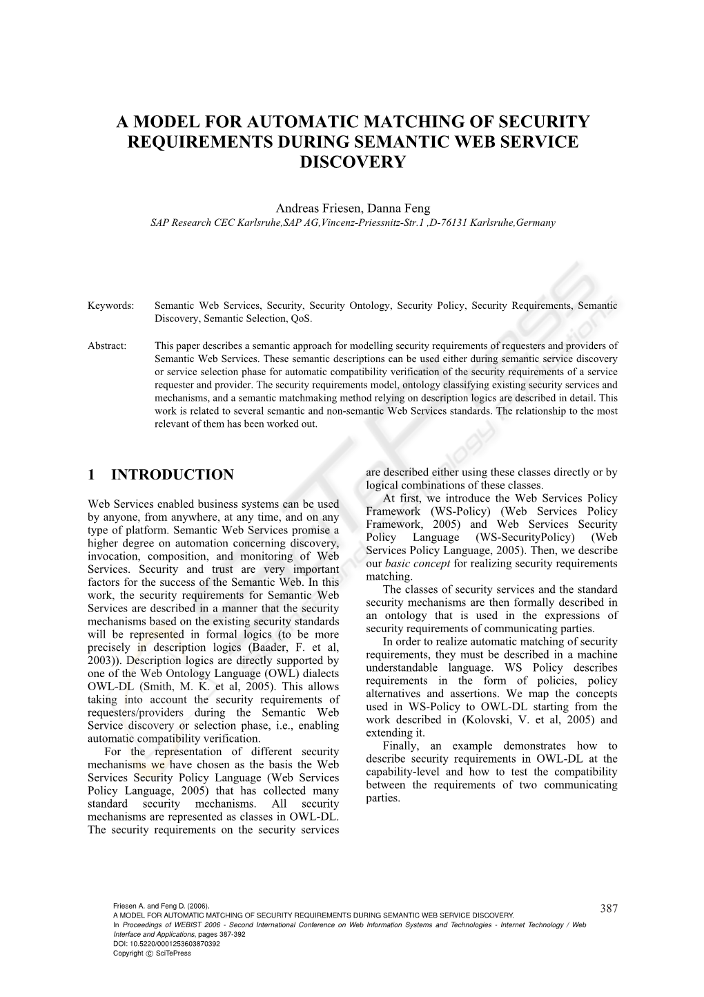 A Model for Automatic Matching of Security Requirements During Semantic Web Service Discovery