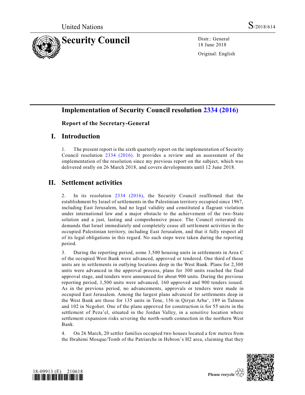 Report of the Secretary-General on the Implementation of Security Council Resolution 2334