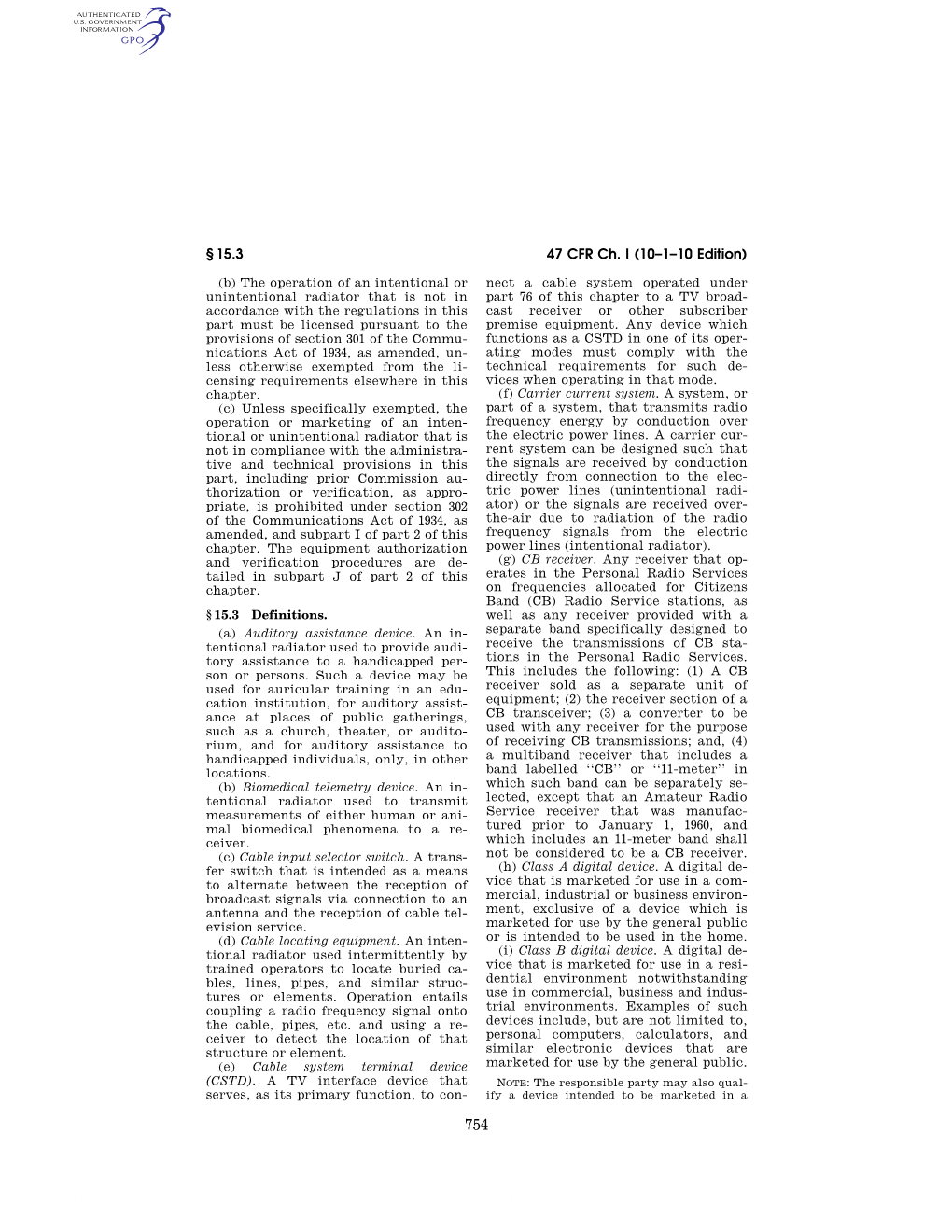 47 CFR Ch. I (10–1–10 Edition) § 15.3