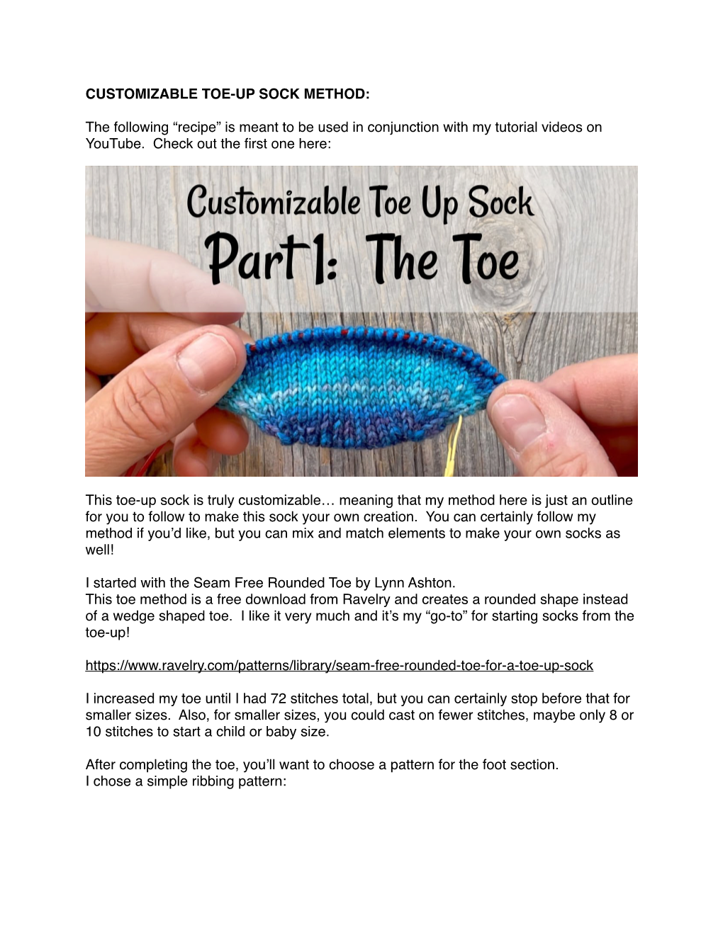 Customizable Toe-Up Sock Method