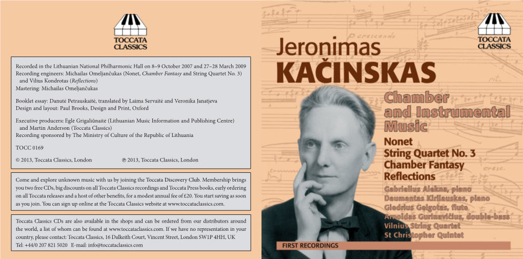 Toccata Classics Cds Are Also Available in the Shops and Can Be Ordered from Our Distributors Around the World, a List of Whom Can Be Found At