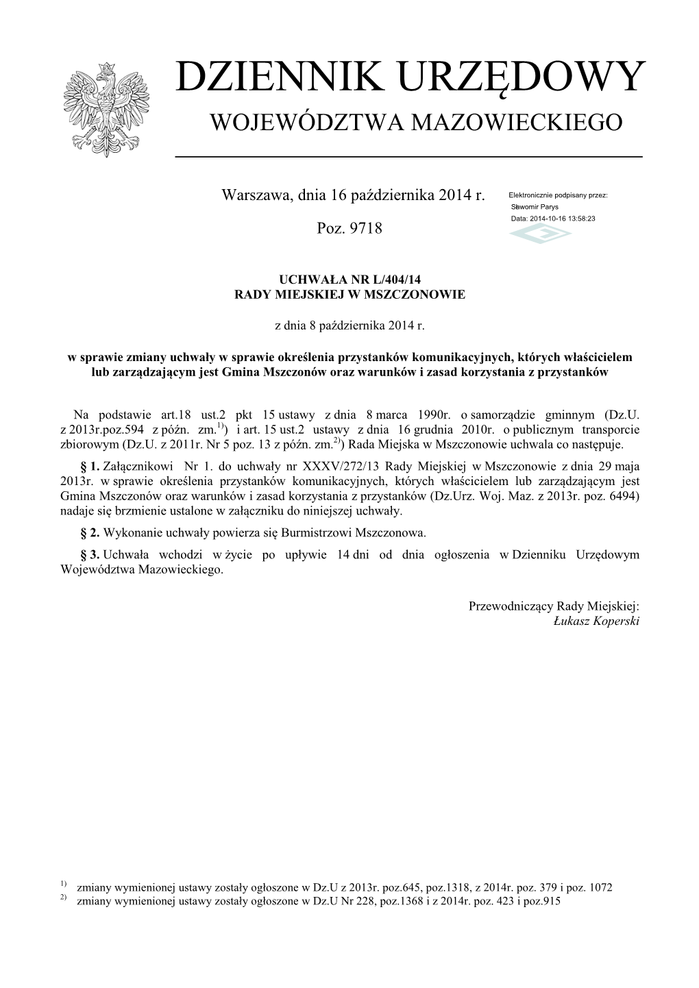 Uchwała Nr L/404/14 Z Dnia 8 Października 2014 R