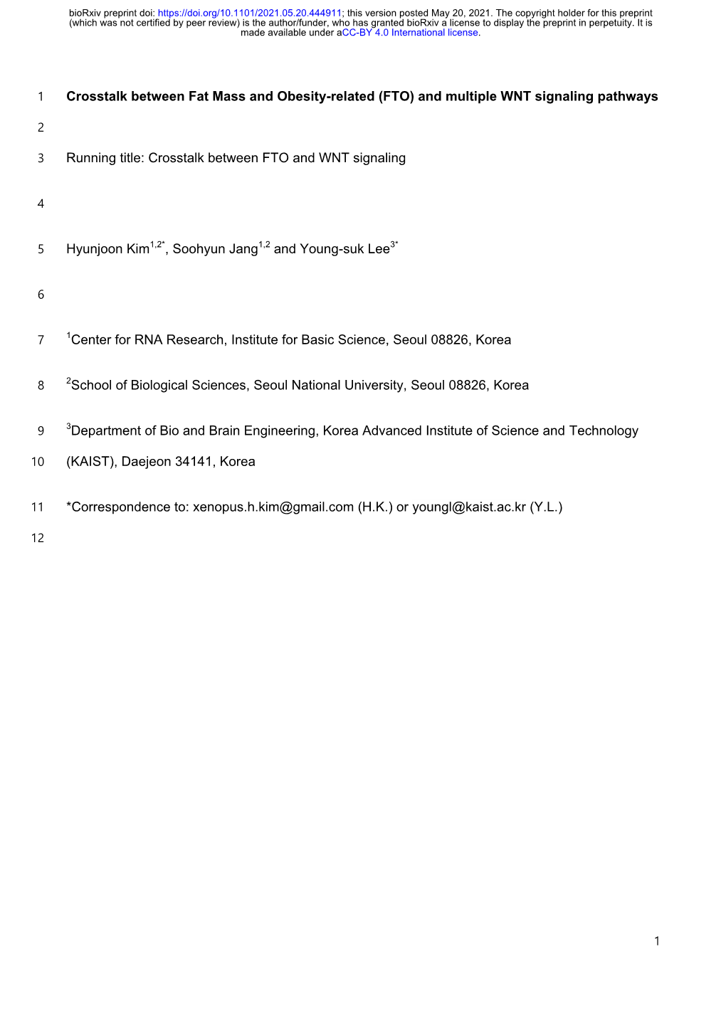 (FTO) and Multiple WNT Signaling Pathways