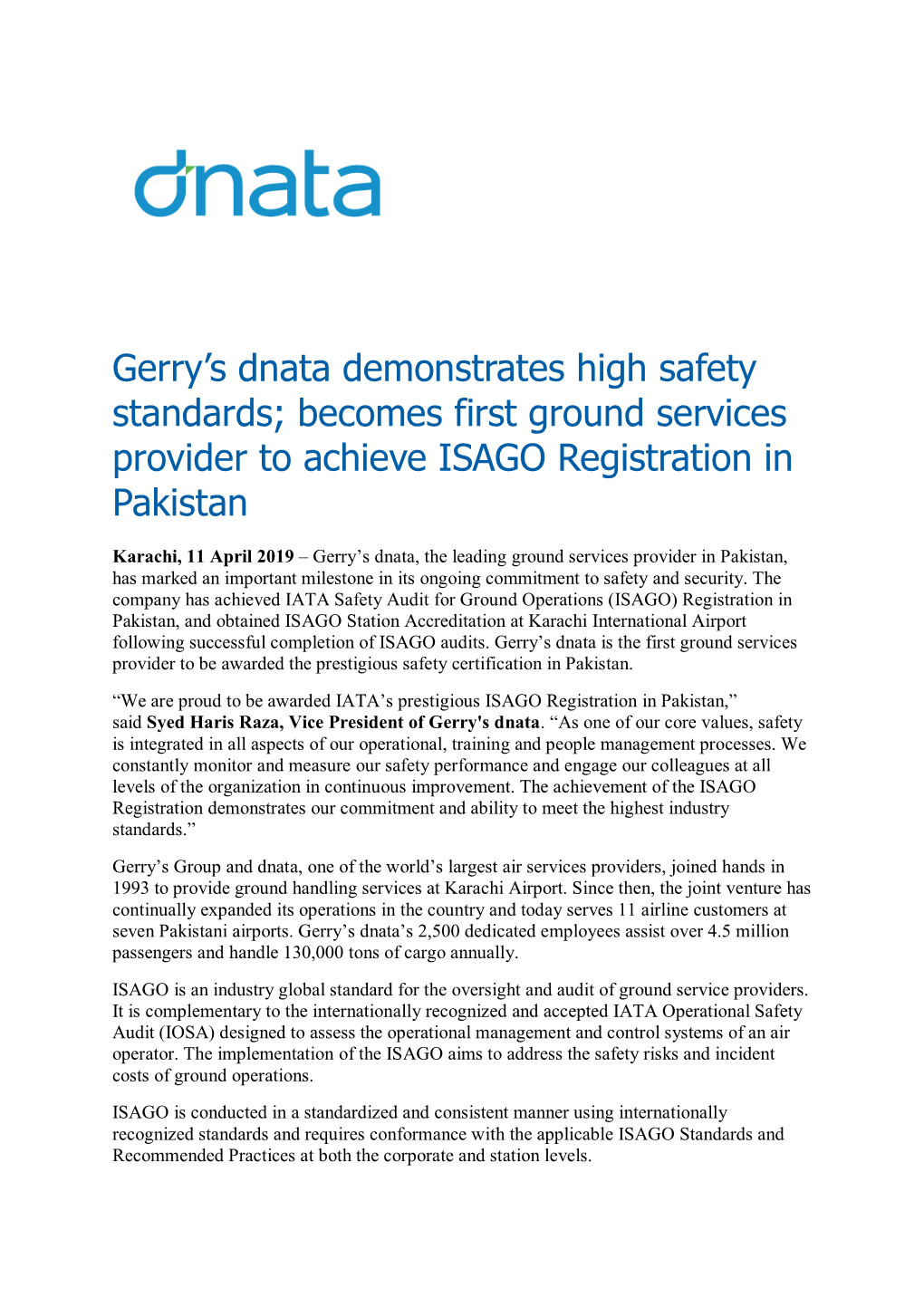 Gerry's Dnata Demonstrates High Safety Standards