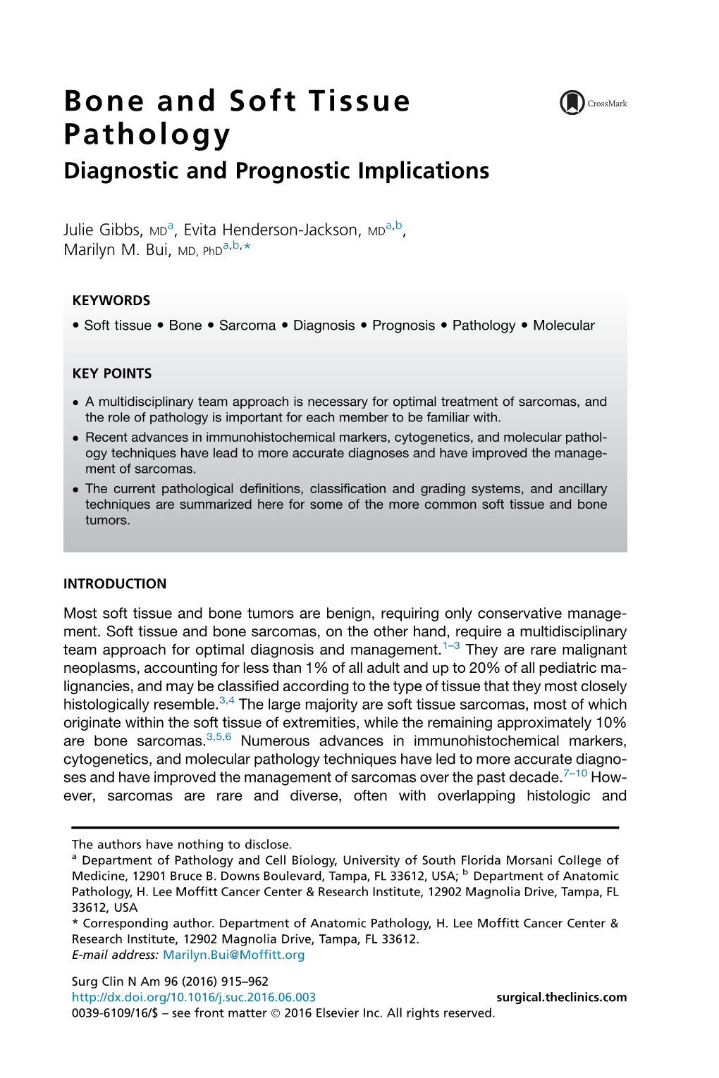 Bone and Soft Tissue Pathology Diagnostic and Prognostic Implications