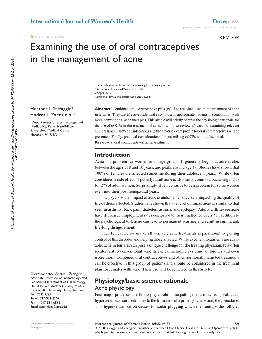 Examining the Use of Oral Contraceptives in the Management of Acne