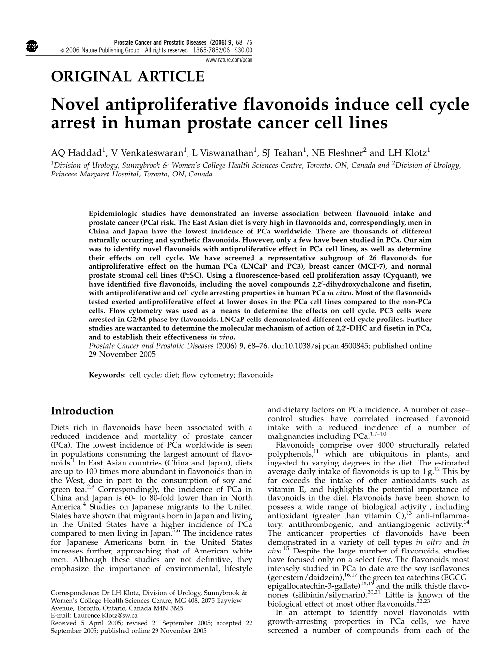 Novel Antiproliferative Flavonoids Induce Cell Cycle Arrest in Human Prostate Cancer Cell Lines