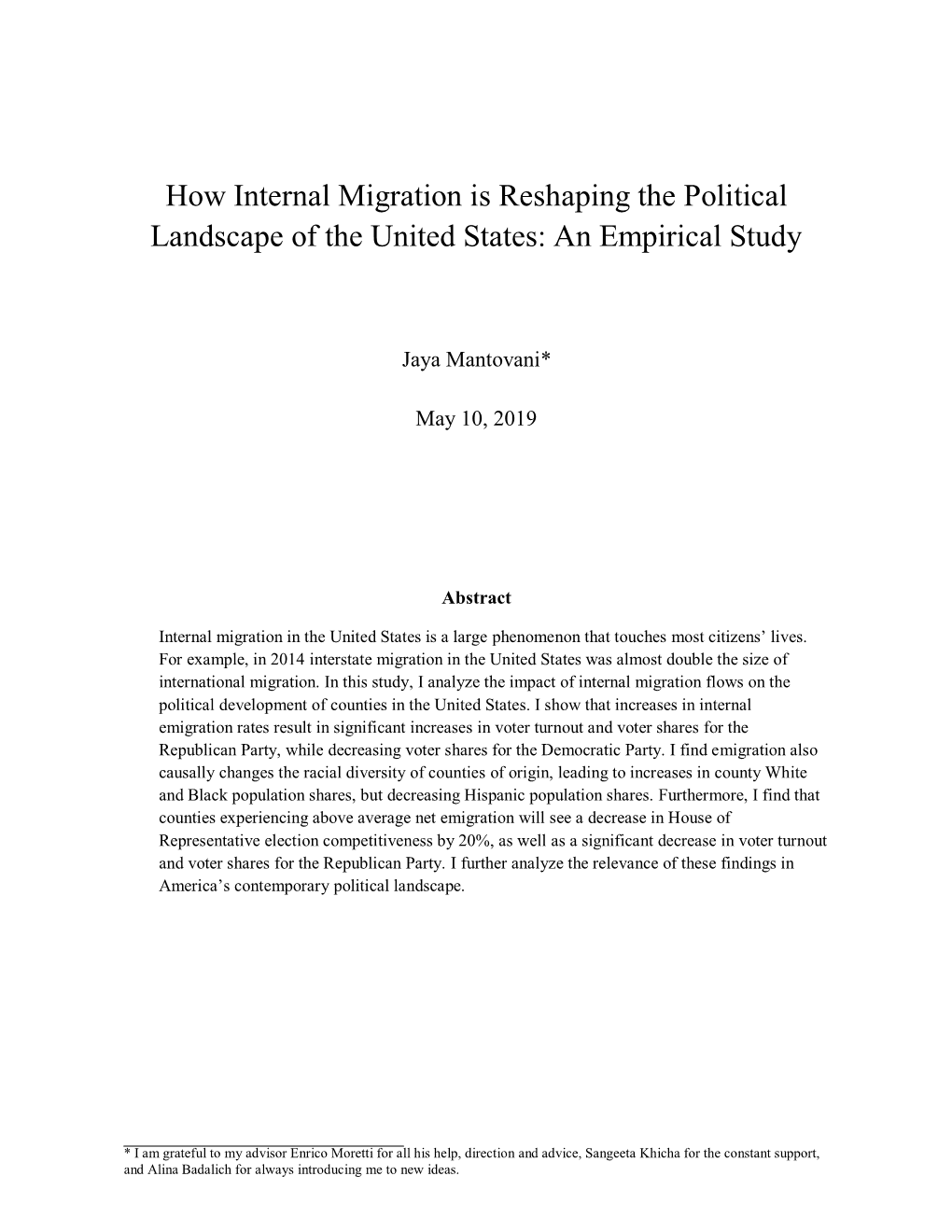 How Internal Migration Is Reshaping the Political Landscape of the United States: an Empirical Study