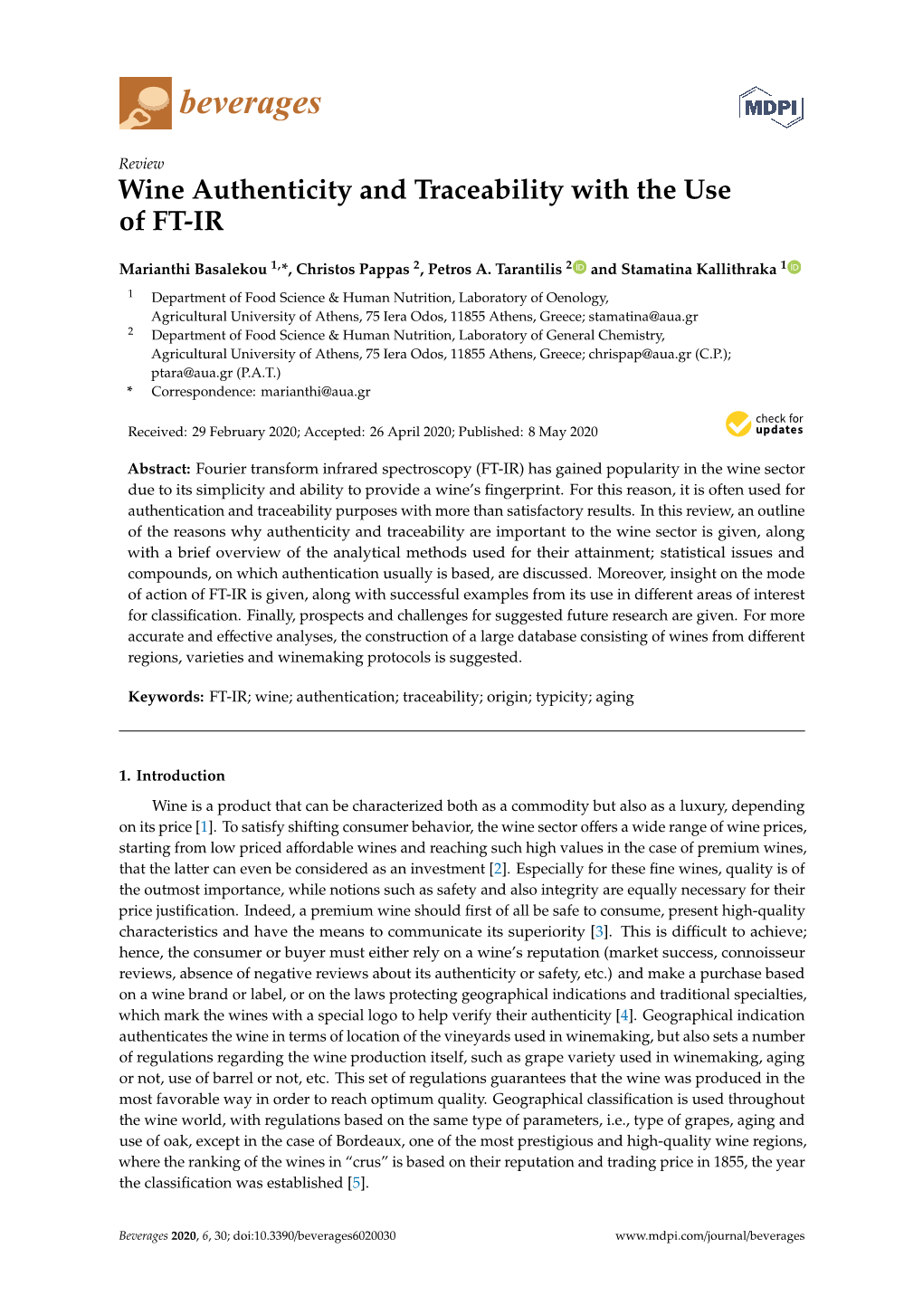 Wine Authenticity and Traceability with the Use of FT-IR