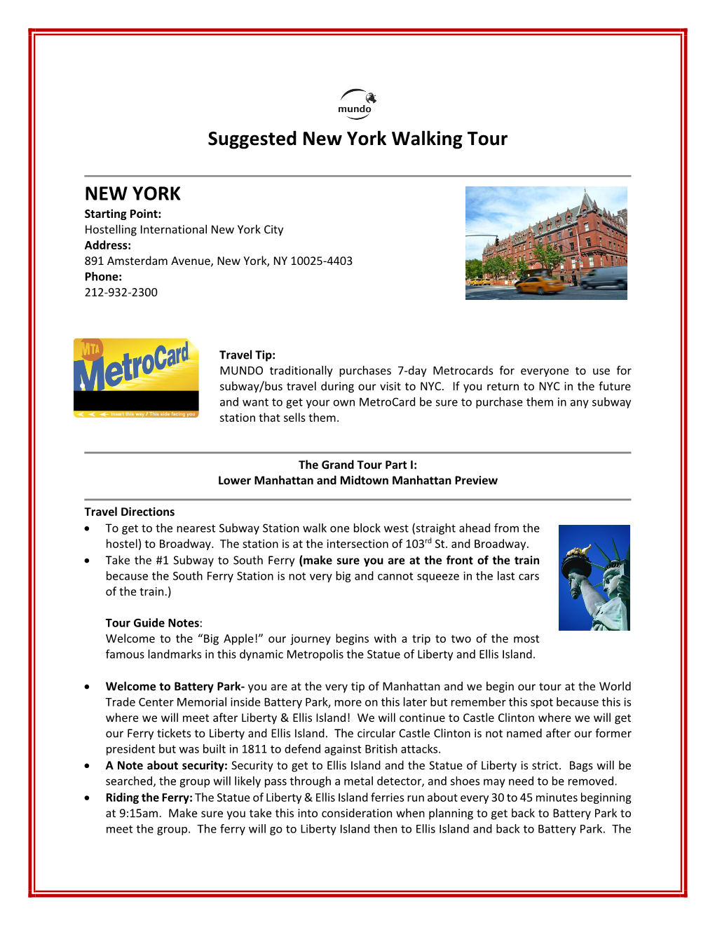 Suggested New York Walking Tour NEW YORK