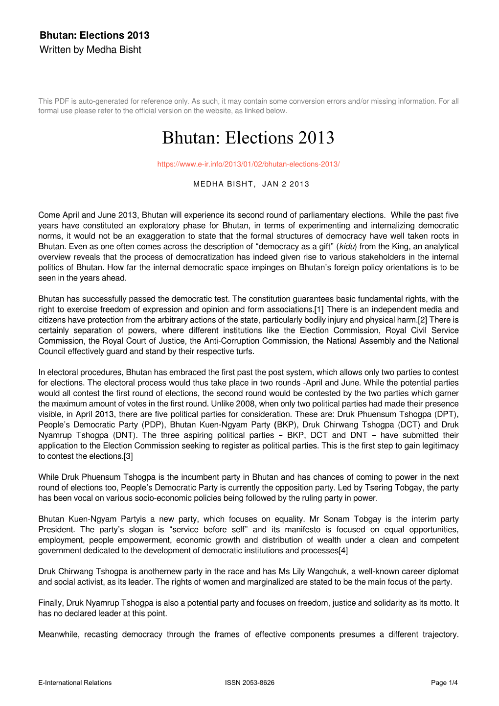 Bhutan: Elections 2013 Written by Medha Bisht