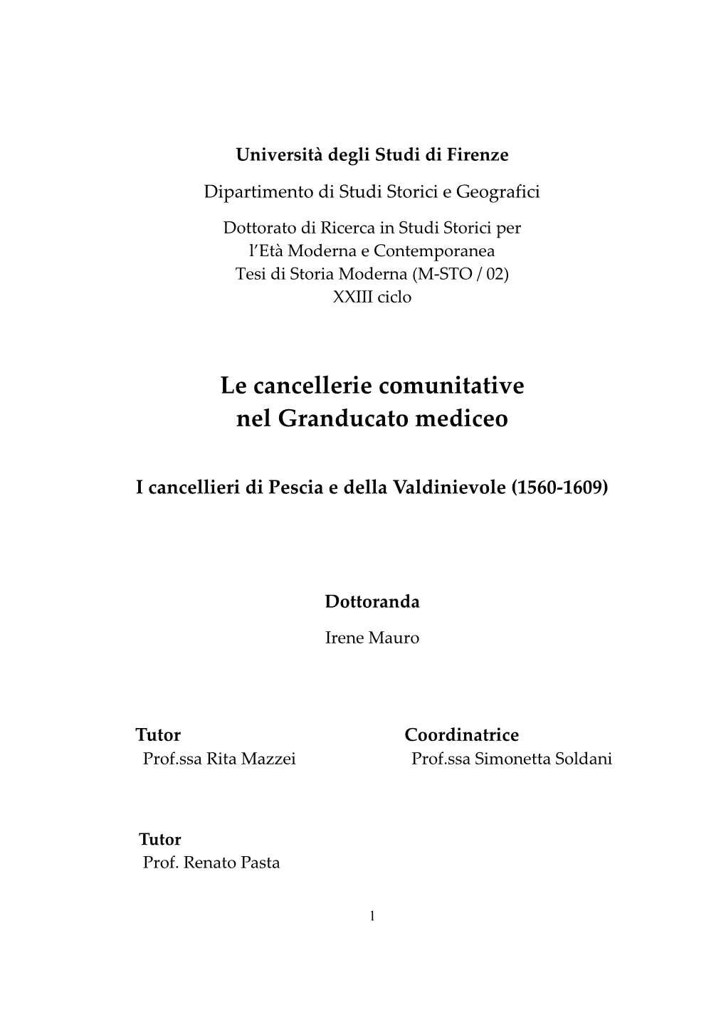 Le Cancellerie Comunitative Nel Granducato Mediceo