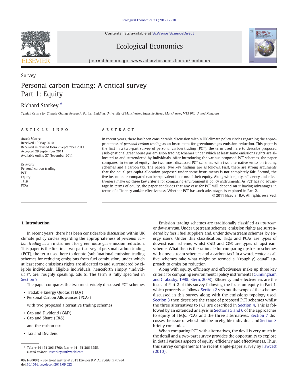 Personal Carbon Trading: a Critical Survey Part 1: Equity