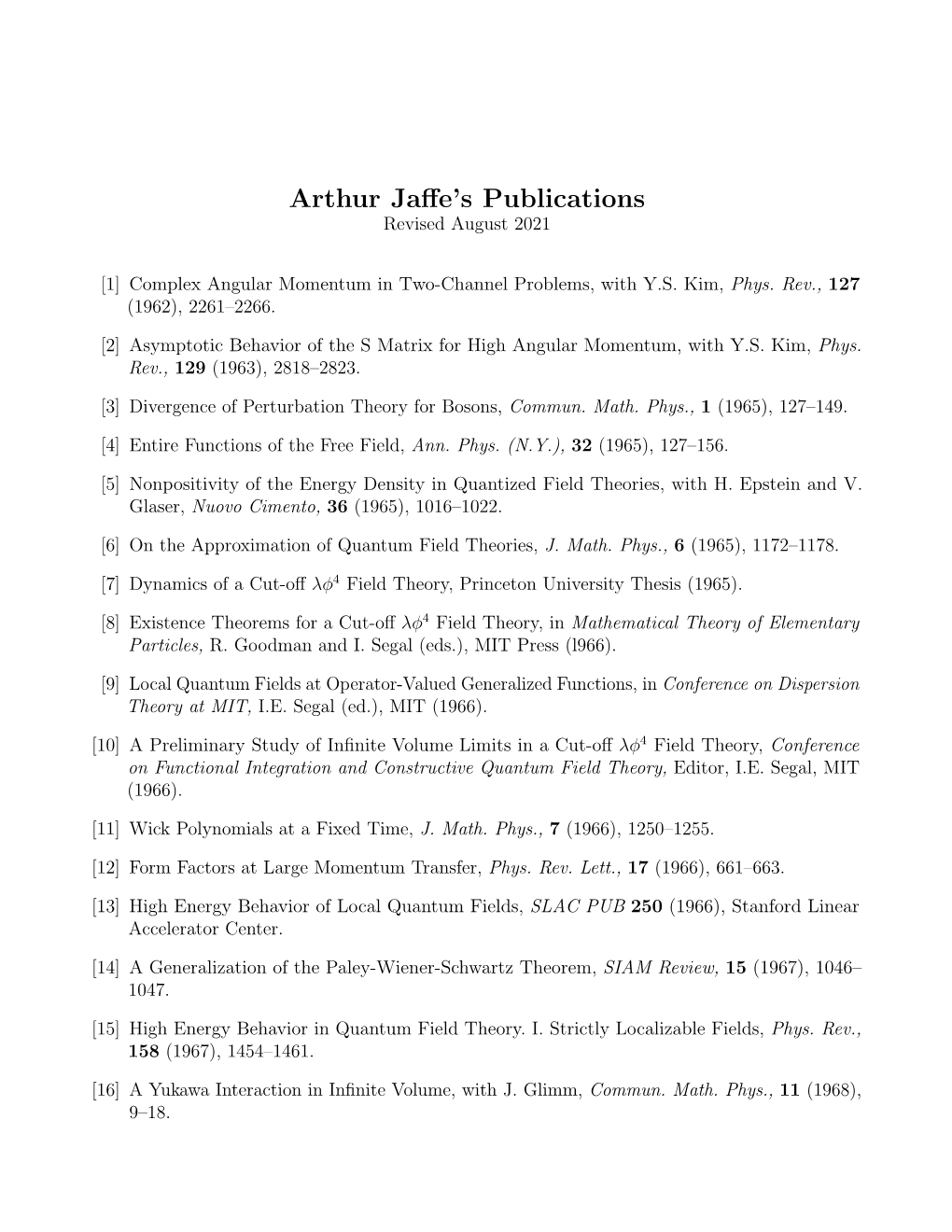 A List of Publications in PDF Format (Revised 2021)