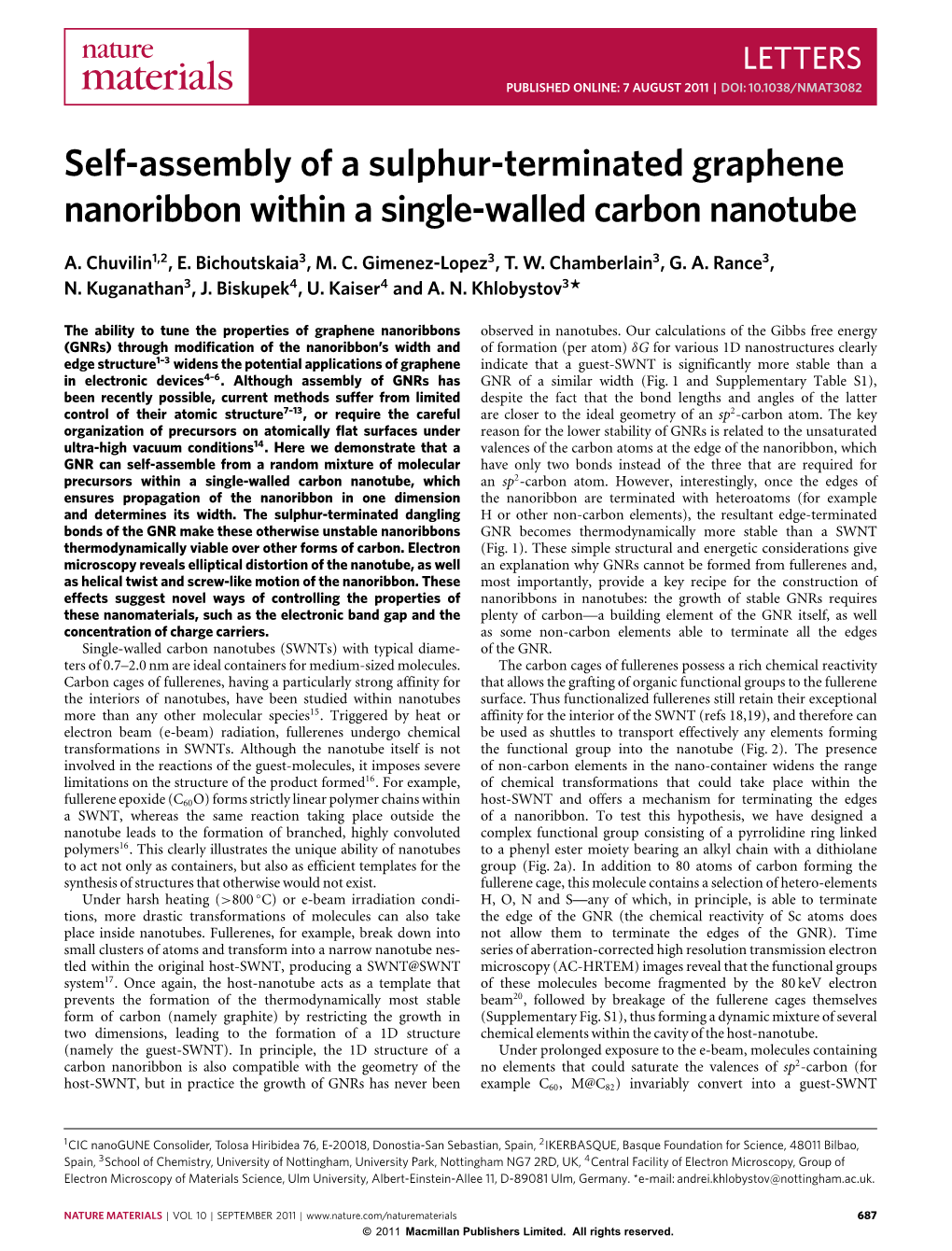 Self-Assembly of a Sulphur-Terminated Graphene Nanoribbon Within a Single-Walled Carbon Nanotube