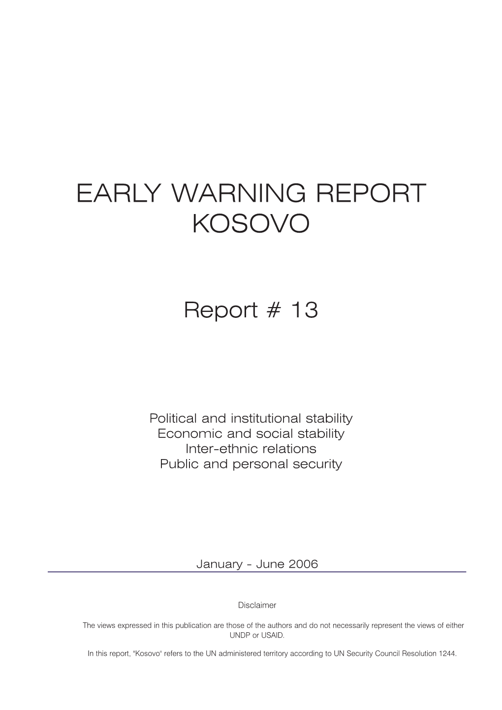 Early Warning Report Kosovo