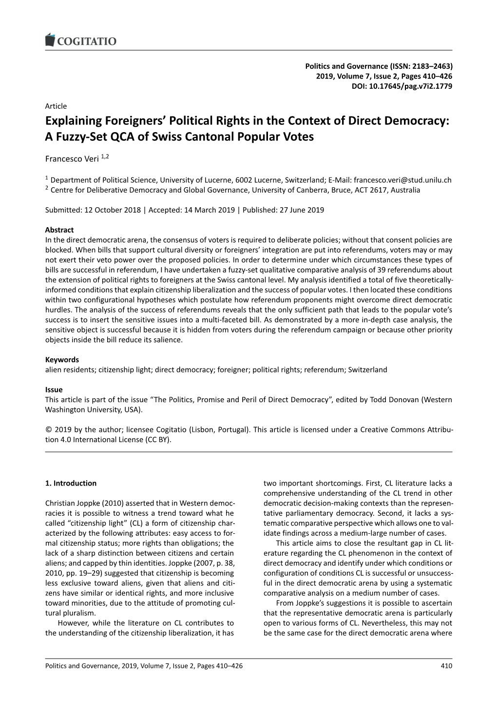 Explaining Foreigners' Political Rights in the Context of Direct Democracy