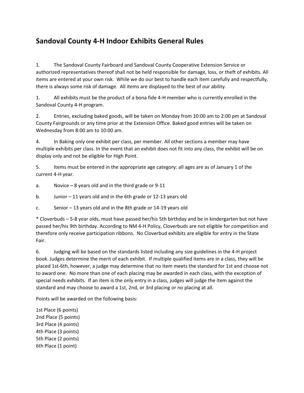 Sandoval County 4-H Indoor Exhibits General Rules