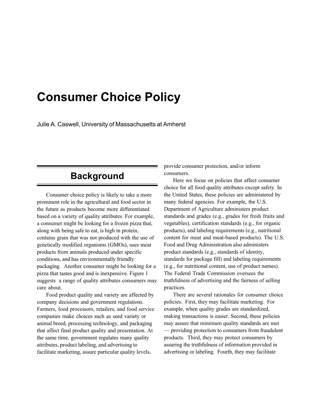 Consumer Choice Policy