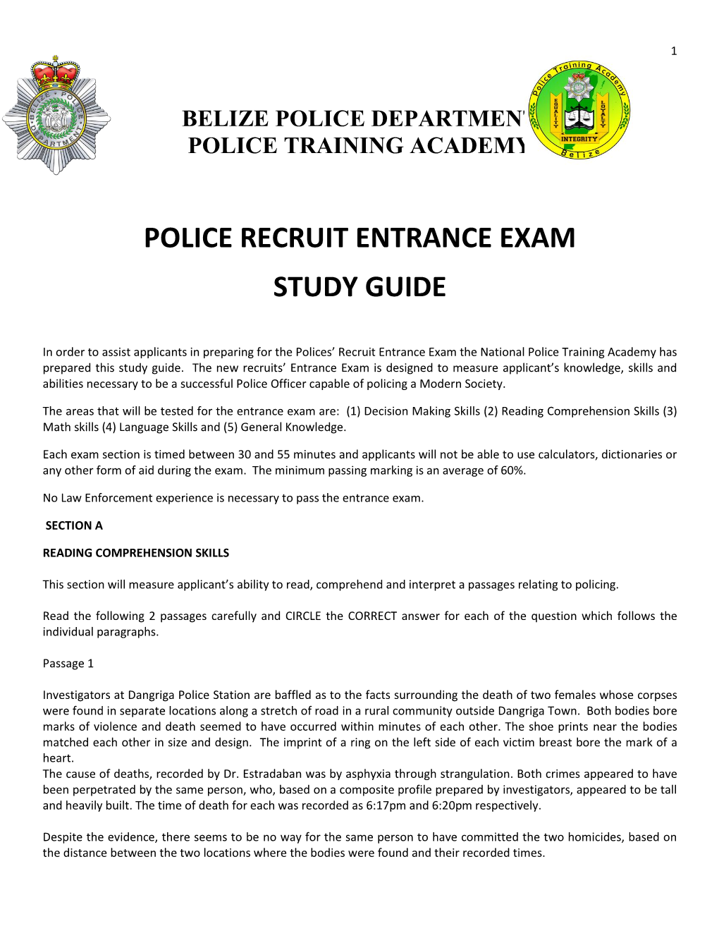 Police Recruit Entrance Exam Study Guide