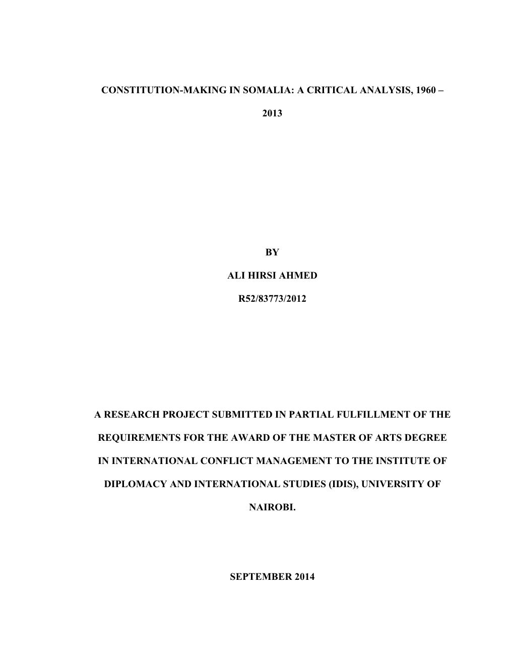 Constitution-Making in Somalia: a Critical Analysis, 1960 –