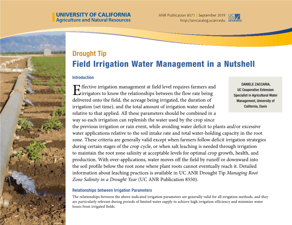 Field Irrigation Water Management in a Nutshell