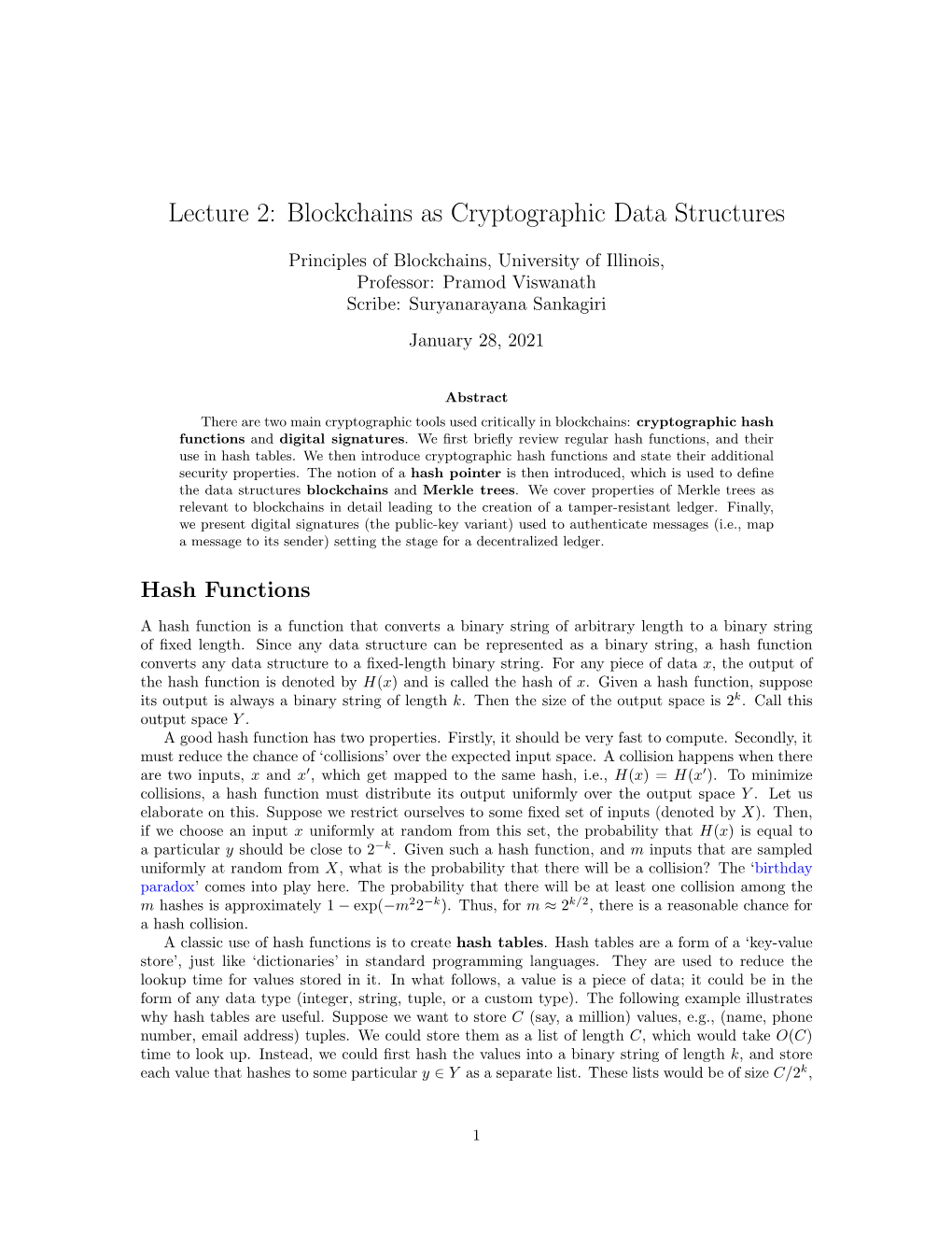 Lecture 2: Blockchains As Cryptographic Data Structures