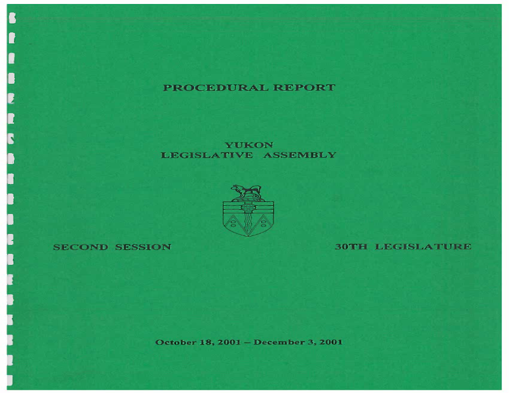 2001 Fall Sitting of 30Ih the Second Session of the Yukon Legislative Assembly