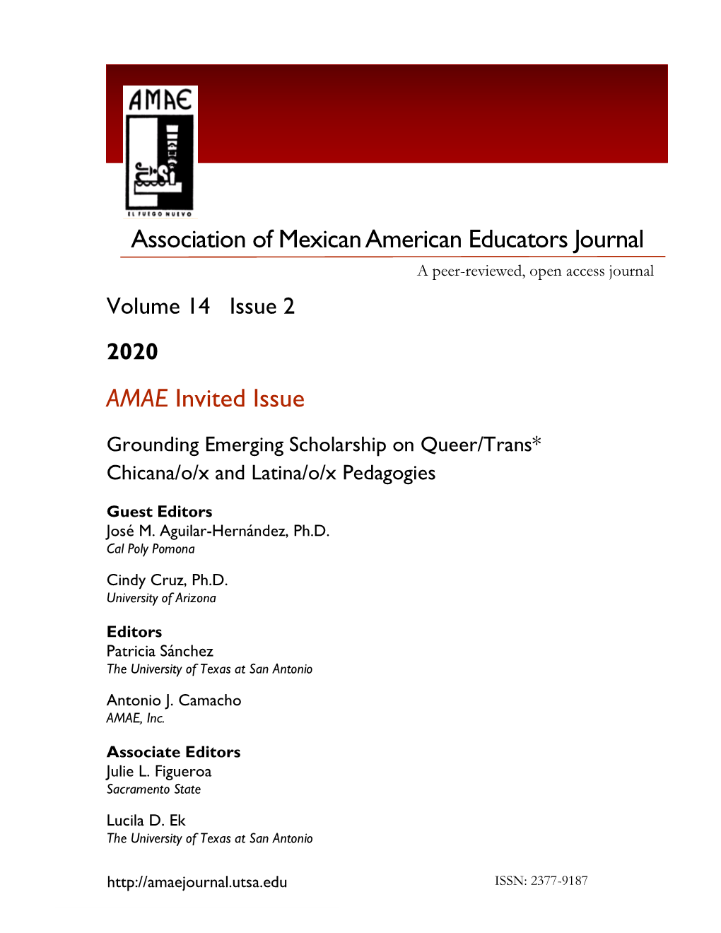 AMAE Invited Issue Association of Mexican American Educators Journal