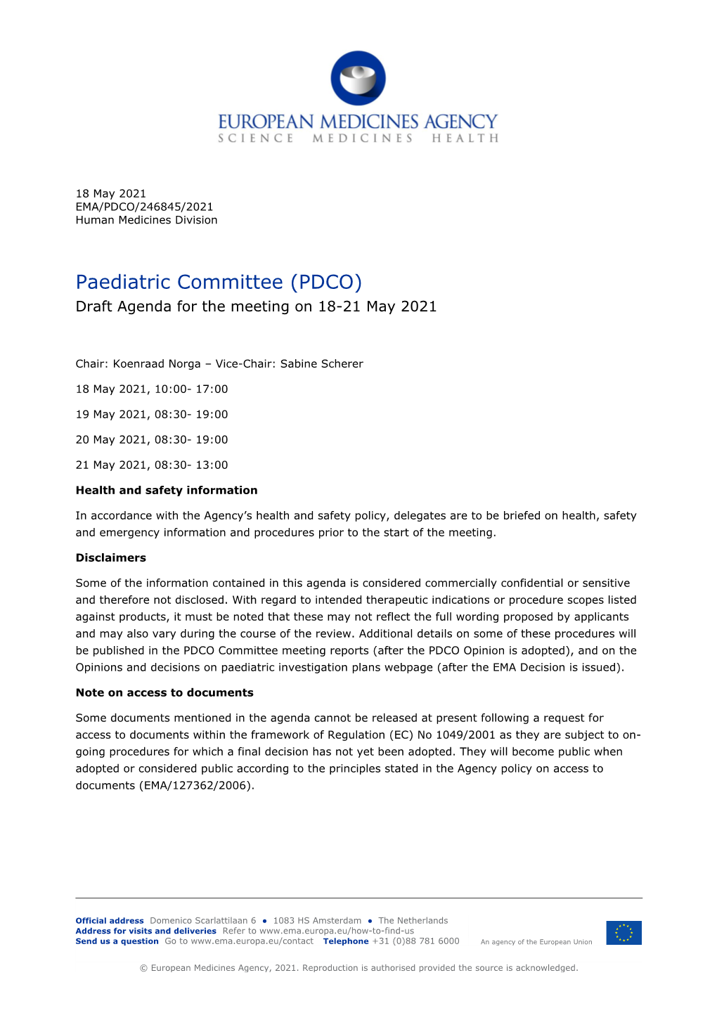 Draft PDCO Agenda 18-21 May 2021