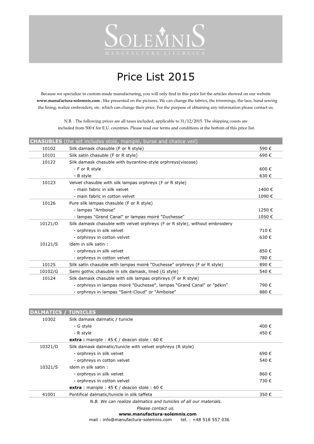 Price List 2015.Xlsx