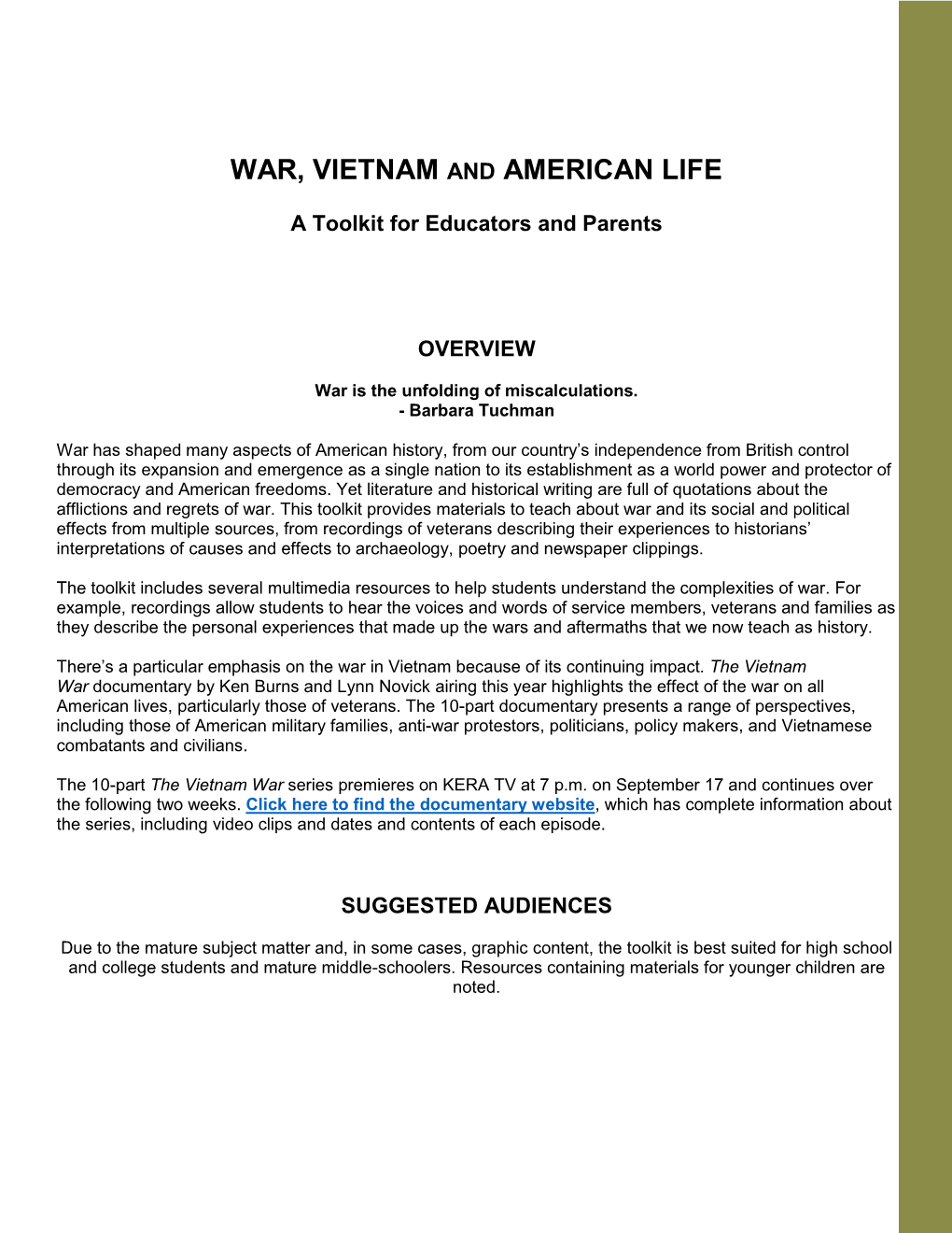 War, Vietnam and American Life