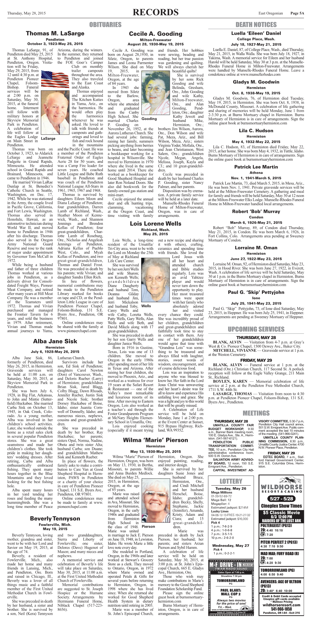 RECORDS East Oregonian Page 5A OBITUARIES DEATH NOTICES Thomas M