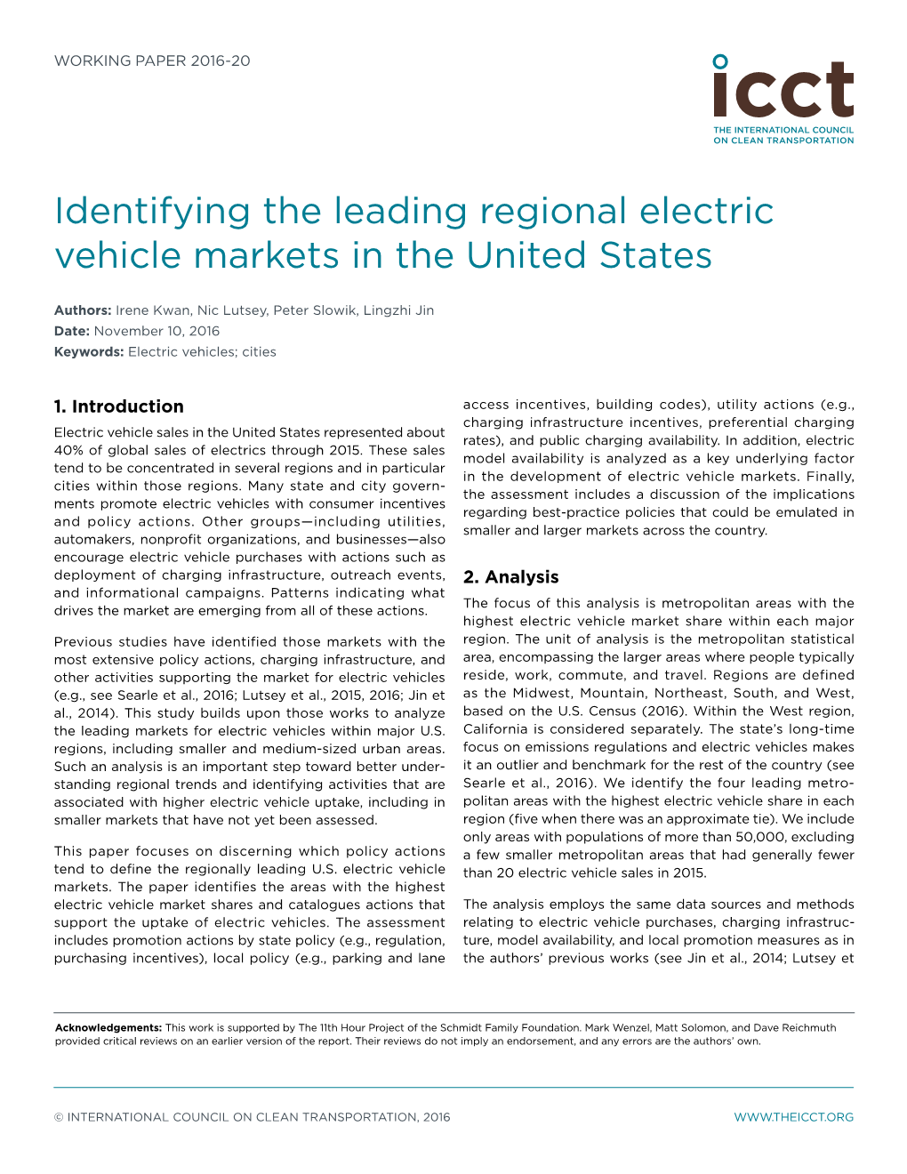 Identifying the Leading Regional Electric Vehicle Markets in the United States