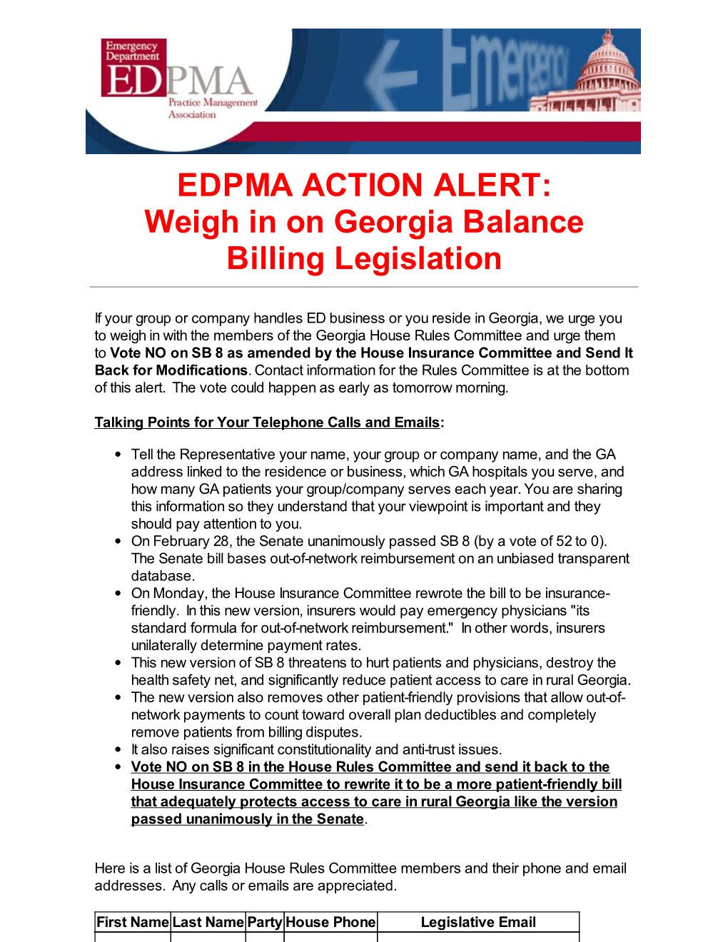 EDPMA ACTION ALERT: Weigh in on Georgia Balance Billing Legislation