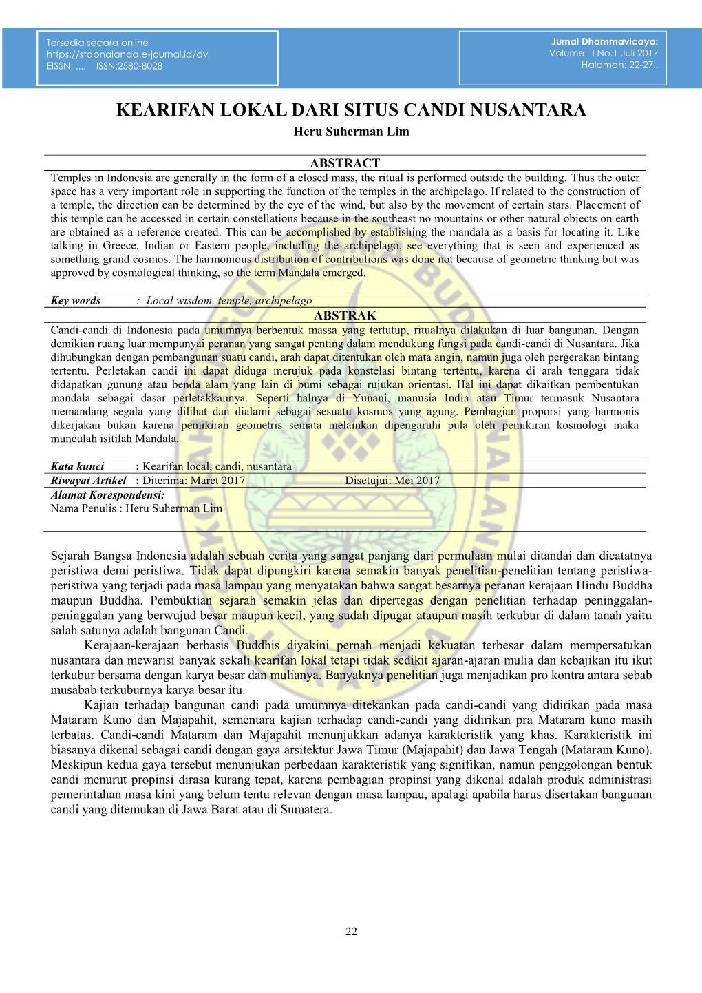 KEARIFAN LOKAL DARI SITUS CANDI NUSANTARA Heru Suherman Lim