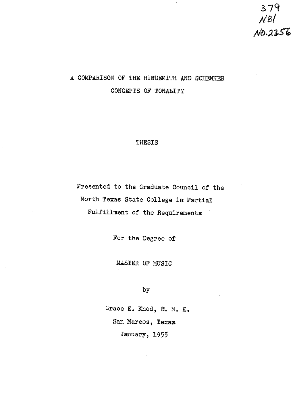 A Comparison of the Hindemith and Schenker Concepts of Tonality