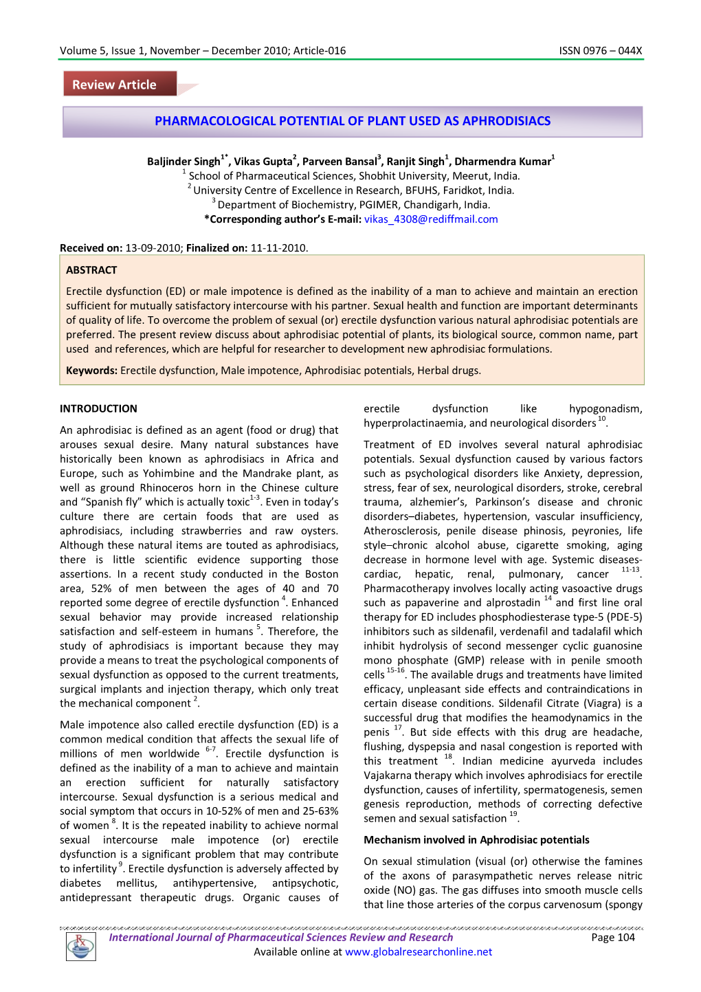 Pharmacological Potential of Plant Used As Aphrodisiacs