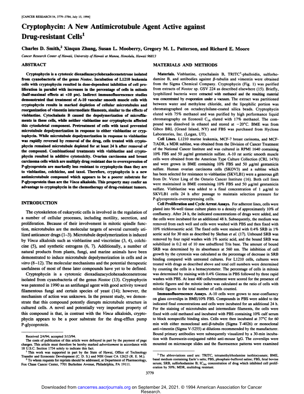 Cryptophycin: a New Antimicrotubule Agent Active Against Drug-Resistant Cells'