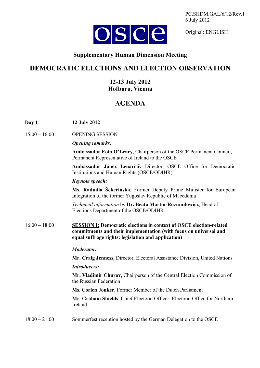 Democratic Elections and Election Observation Agenda
