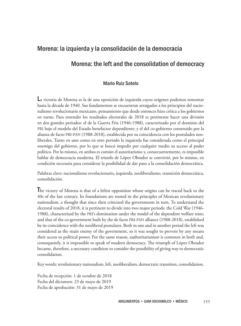 La Izquierda Y La Consolidación De La Democracia Morena